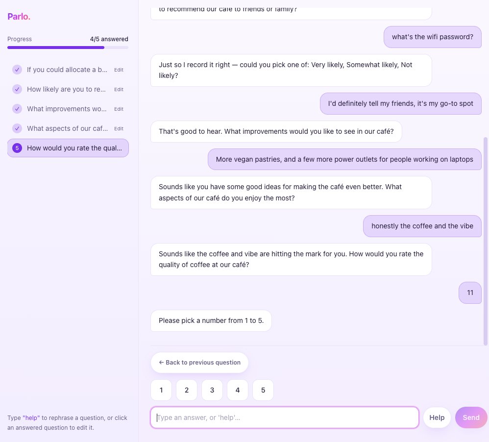 A respondent answering Parlo questions by chatting
